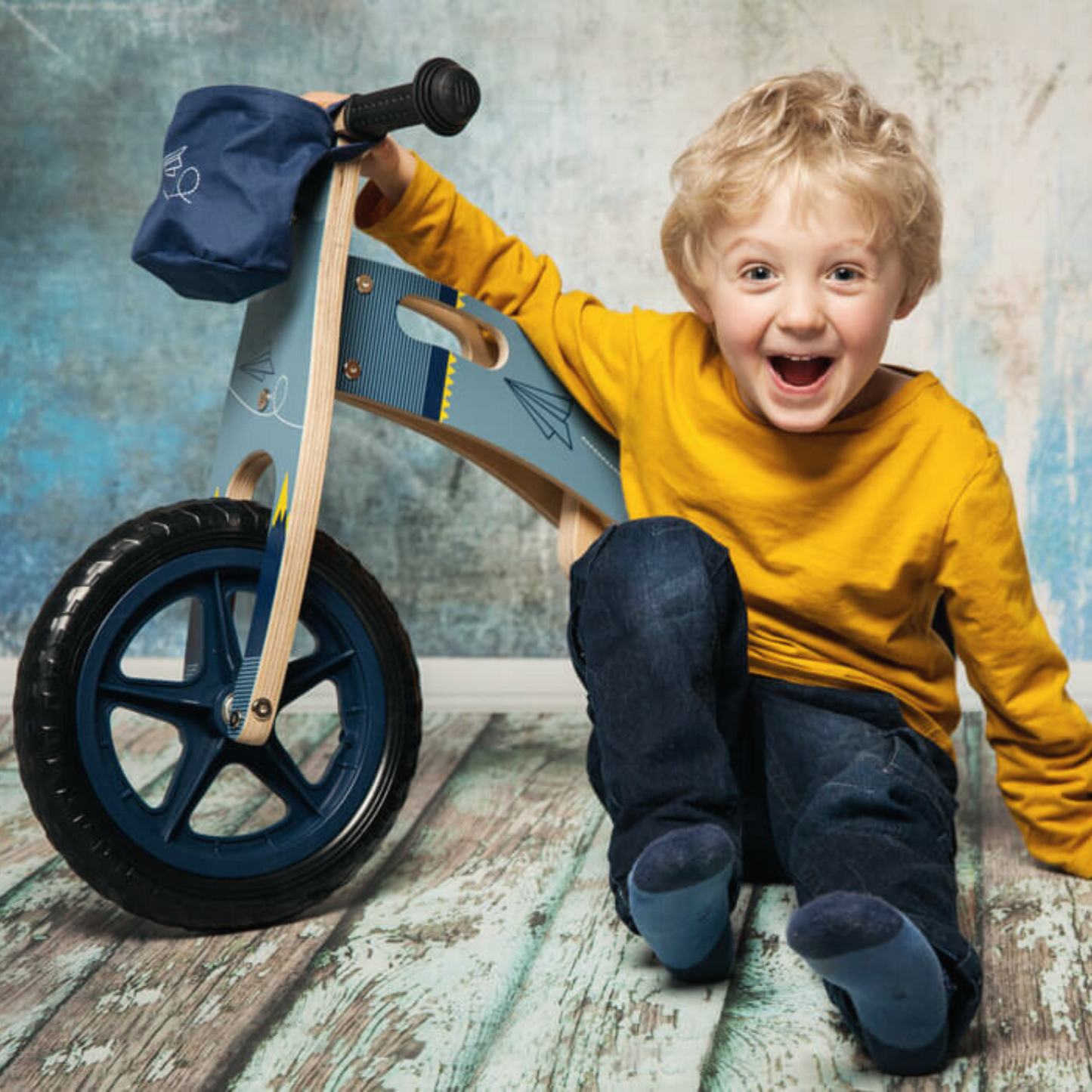 Bicicleta de echilibru din lemn, albastra, Small Foot