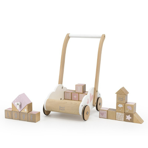 Antemergator din lemn, cu cuburi si spatiu de depozitare, bleu, Label Label