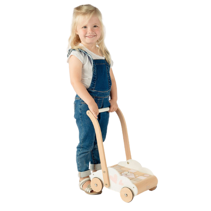 Antemerator din lemn, cu cuburi si spatiu de depozitare, roz, Label Label